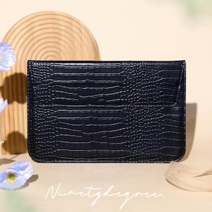 Handmade crocodile print leather sleeve for 9.7 to 11 inches iPad / 12 to 15 inches MacBook / Portfolio Case / Folder / File Organizer