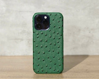 Green Ostrich Pattern Vegan Leather iPhone 18 17 16 15 14 13 12 11 Pro case iPhone 12 case iPhone XR case iPhone XS Max Case iPhone7/8Plus