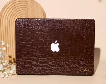 Espresso crocodile print MacBook Case | Shock proof Laptop Case | MacBook Pro/Air 12/13/14/15/16 | Cover for M1/M2/M3/M4/M5 2018-2023-2026