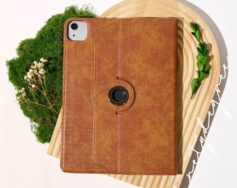 360 rotate Chestnut leather iPad case, iPad Pro 2022/21, iPad Air 5,4,3,2,1, iPad 2022/2021/2020/2019, iPad 2018/17, iPad mini6,5,4