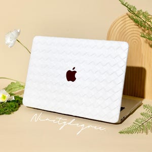 Woven White Leather MacBook Case: Boho Chic Shockproof Cover