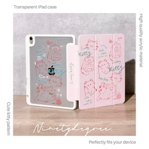 Rosa Katze Acryl iPad case mit Einschubfach Pro 2024, 2022, 2021 case, iPad Air 2024, iPad Air5-1, iPad 2022,2021,2020,2019, iPad mini6,5,4