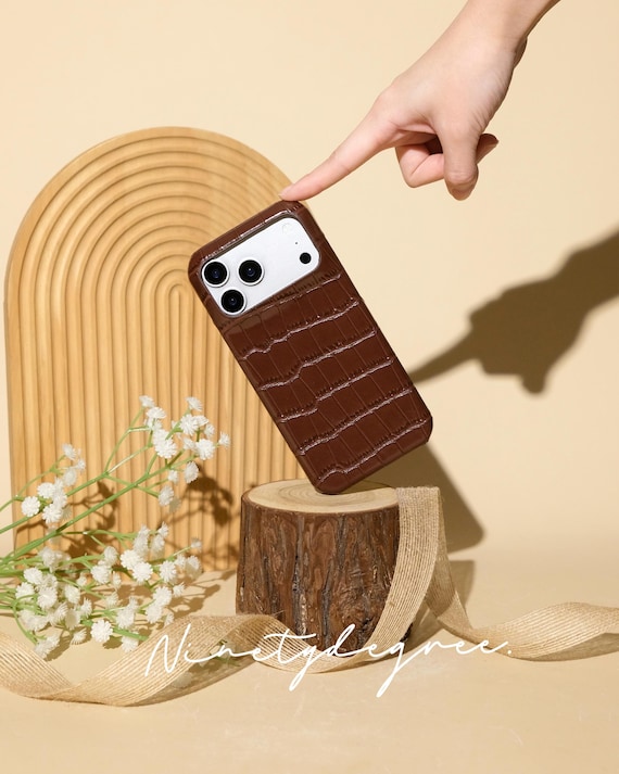 Chocolate Crocodile Print Leather Phone Case | Shock resistance | Light weight and handy to use | Vintage Style
