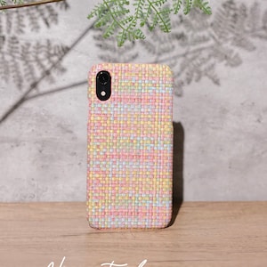 Pinky blocks print Leather iPhone 15-11 Pro case iPhone 12 case iPhone XR case iPhone XS Max Case iPhone7/8Plus Cream phone case