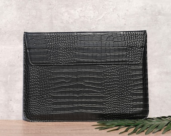 Handmade crocodile print leather sleeve for 9.7 to 11 inches iPad / 12 to 15 inches MacBook / Portfolio Case / Folder / File Organizer