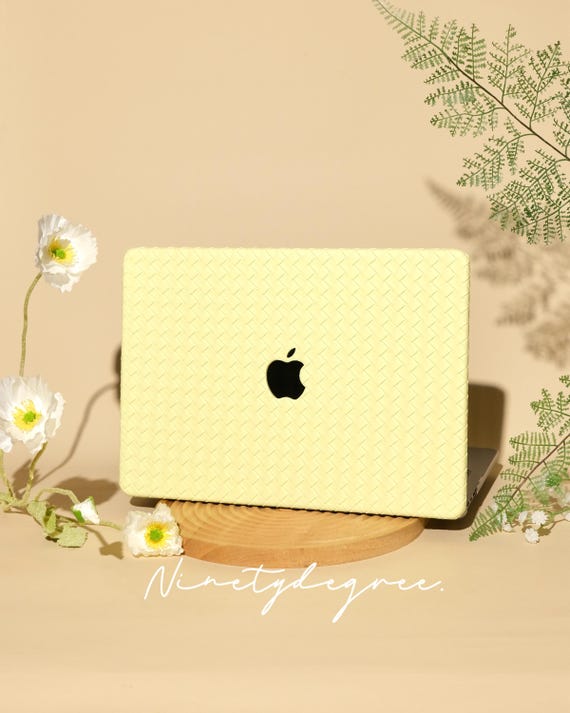 Woven Butter Yellow Leather MacBook Case: Chic Shockproof Cover