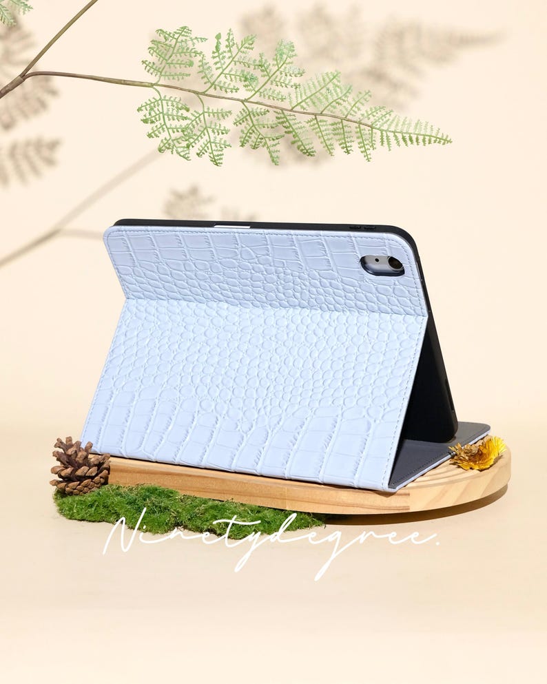 Creamy blue crocodile print leather iPad case, iPad Pro 2022/21, iPad Air 2026-24, iPad Air 5,4,3,2,1, iPad 2022-19,2018,2017, iPad mini6-4 image 2
