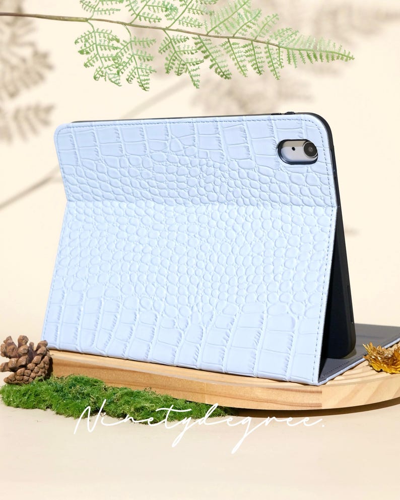 Creamy blue crocodile print leather iPad case, iPad Pro 2022/21, iPad Air 2026-24, iPad Air 5,4,3,2,1, iPad 2022-19,2018,2017, iPad mini6-4 image 4