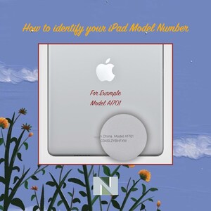 May include: Close-up of the back of a silver iPad with the Apple logo and the text "For Example Model A1701". A small white sticker with the text "China Model A1701 C34SLZYBHFXW" is visible.
