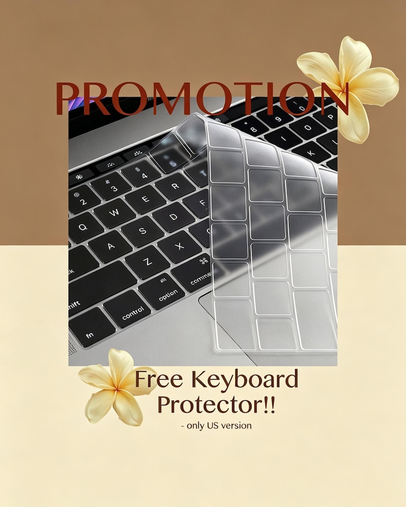 May include: A transparent silicone keyboard cover skin designed for a laptop, shown partially lifted above a black keyboard with white lettering. The image includes the text PROMOTION and Free Keyboard Protector!! - only US version.