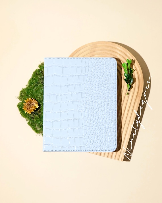 Creamy blue crocodile print leather iPad case, iPad Pro 2022/21, iPad Air 2026-24, iPad Air 5,4,3,2,1, iPad 2022-19,2018,2017, iPad mini6-4