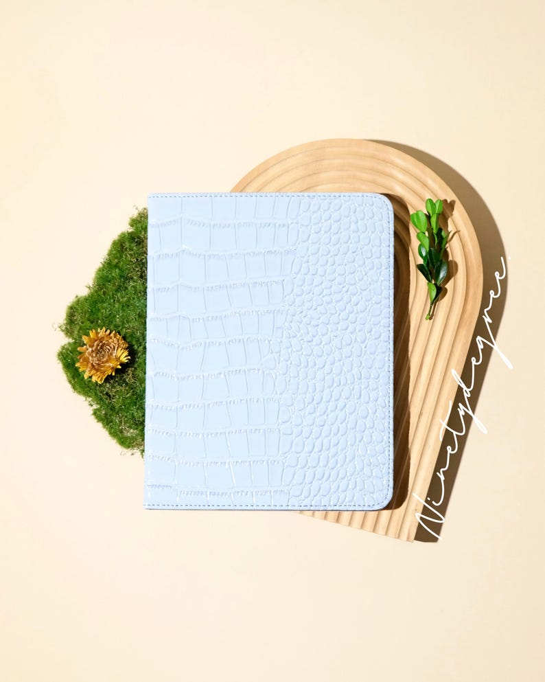 Creamy blue crocodile print leather iPad case, iPad Pro 2022/21, iPad Air 2026-24, iPad Air 5,4,3,2,1, iPad 2022-19,2018,2017, iPad mini6-4 image 1