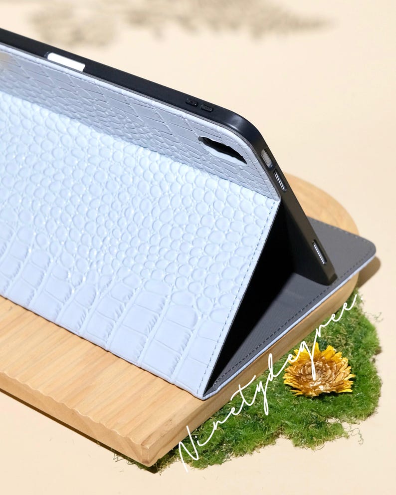 Creamy blue crocodile print leather iPad case, iPad Pro 2022/21, iPad Air 2026-24, iPad Air 5,4,3,2,1, iPad 2022-19,2018,2017, iPad mini6-4 image 5