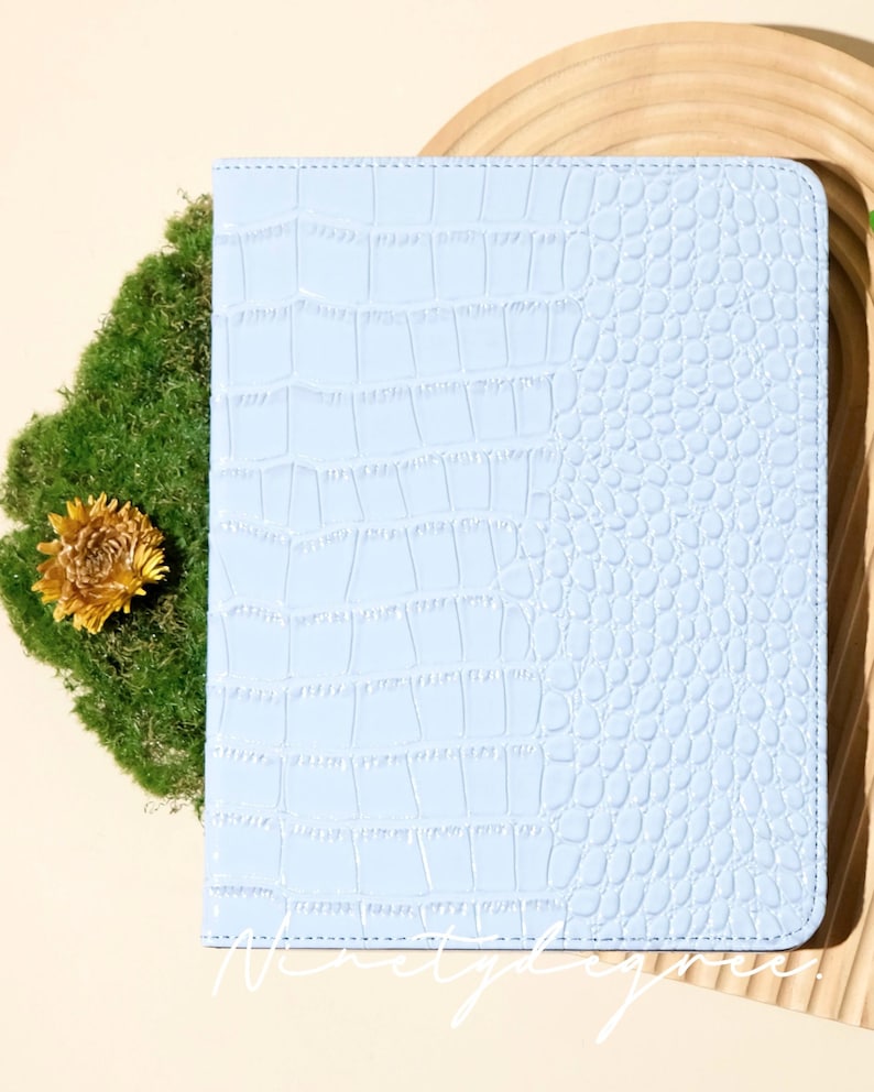 Creamy blue crocodile print leather iPad case, iPad Pro 2022/21, iPad Air 2026-24, iPad Air 5,4,3,2,1, iPad 2022-19,2018,2017, iPad mini6-4 image 7