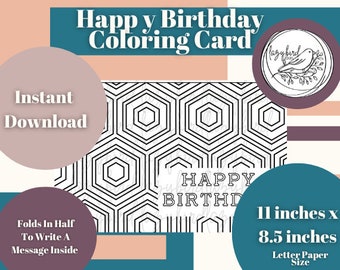 Carte d'anniversaire géométrique à colorier