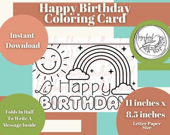 Rainbow Birthday Coloring Card | Digital Download | Printable