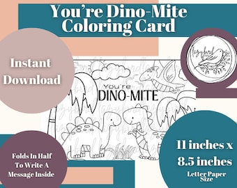 Dinosaur Themed Coloring Card