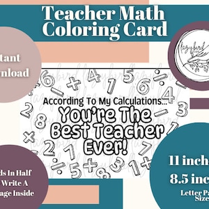 Beste Lehrer Mathe Thema Malkarte | Druckbar | Digitaler Download