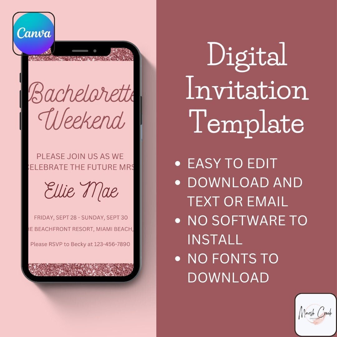 DIY Pink Sparkles Digital Invitation Bachelorette Party Evite