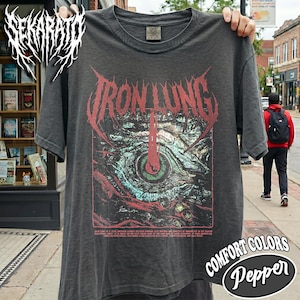 Comfortkleuren Iron Lung Graphic T-shirt, Markiplier-horrorfilmmerchandise, shirt Death Metal-stijl, Deep Sea Submarine-horrorgame VT01