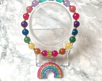 Rainbow Love Beaded Bracelet with Rainbow Charm, 8mm