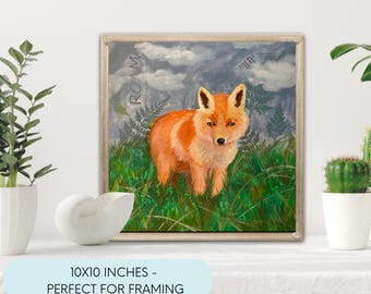 Baby Fox Art Print: Woodland Animal Wall Decor (10x10 inches)