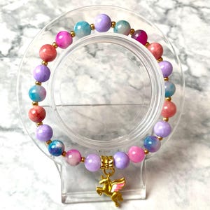 Pastel Crystal Bracelet, Pegasus Charm Bracelet, Pastel Agate Bead Bracelet, Pegasus Crystal Bracelet, Mystical Bead Bracelet, Fantasy Charm