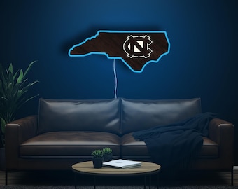 UNC Tarheels Wood LED Sign Inside State Sports Sign for Room Wall Decor Carolina Blue College Gift for Man Cave Mounted Sign Tar Heels Gift