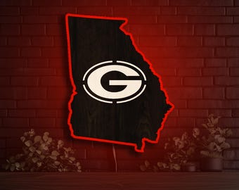 Georgia Bulldogs Inside State Wood LED Sign Gifts for Man Cave Alumni