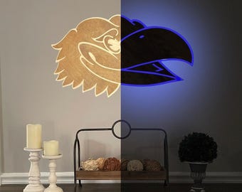 Kansas Jayhawks Wood LED Sign Wall Art Decor for Man Cave KU Gifts