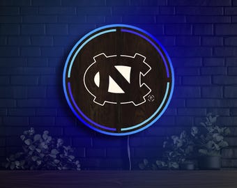 UNC Tarheels Inside Circle Wood LED Sign Wooden Sports Decor Piece Light Up Space Man Cave Game Night Light Decoration Fan Gift Carolina