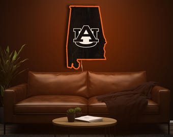 Auburn Tigers Wood LED Sign Inside State University Art Wood Decor College Decoration Game Room Fan Gift Display Wall Hanging Dorm Decor WDE