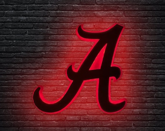 Alabama Crimson Tide Wood LED Sign Alabama Football Sign University of Alabama Wall Art Alabama Gift Bama Gifts LED Neon Sign Bama Football