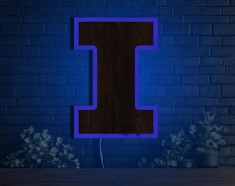 Letrero LED de madera de Illinois Fighting Illini, decoración de madera de Fighting Illini, saludos a la naranja, arte de pared, exhibición para dormitorio, regalo para fanáticos del día del juego, cueva del hombre