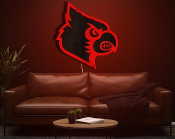 Louisville Cardinals Wood LED Sign Wall Art Wood Decor Man Cave Sports Theme Team Display Cardinal Logo Wall Hanging Sports Decor Fan Gift