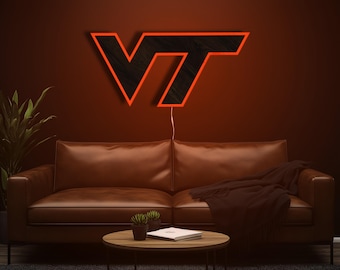 Letrero LED de madera de Virginia Tech Hokies para decoración de pared de habitación, pantalla de luz LED, decoración de pared de madera, pieza de arte para exalumnos, idea de regalo para el dormitorio de los Hokies