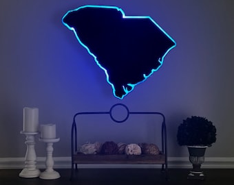 Letrero LED de madera de Carolina del Sur Arte de pared de Carolina del Sur Decoración del hogar de Carolina del Sur Mapa de regalos del estado de Carolina del Sur Letrero de neón LED de Carolina del Sur