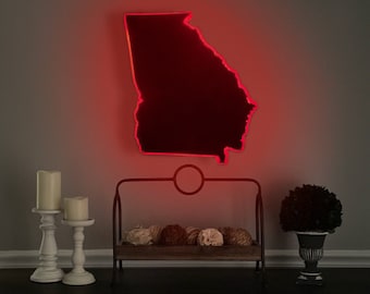 Letrero LED de madera de Georgia, arte de pared de Georgia, decoración del hogar de Georgia, regalo del estado de Georgia para la cueva del hombre, letrero de neón LED, letrero de madera de Georgia, regalos de Georgia