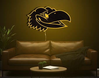 Kansas Jayhawks Wood LED Sign Display Wall Art Room Accent Lighting Man Cave Wall Decor Game Room Light Bar Accent Neon Light Rock Chalk