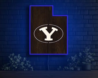 BYU Cougars Wood LED Sign Inside State Wall Art Wood Sign For Room Decor Light Up Design For Cave Wall Decoration led Backlit Go Cougs BYU