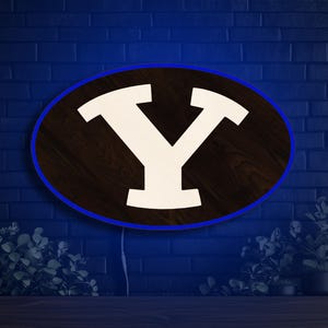 BYU Cougars Wood LED Sign Illuminated Brigham Young University Student Dorm Sign Wall Art Light Display Game Room Fan Cave Wall Decor BYU