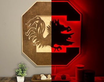 Letrero de madera LED de los South Carolina Gamecocks, decoración de pared con licencia oficial de la USC.