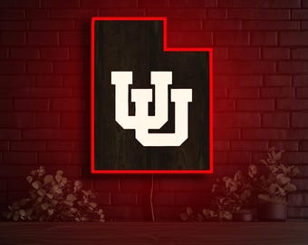 Utah Utes Wood LED Sign Inside State Decor Wall Art Display Mount Team Logo Wall Hanging Utah Utes Fan Gift Idea Perfect Dorm Decoration Art