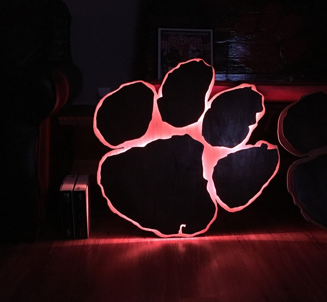 Clemson Wood LED Tiger Paw Sign Etsy