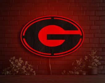 Letrero LED de madera de los Georgia Bulldogs, arte de pared, cueva de hombre de la UGA, regalo para exalumnos