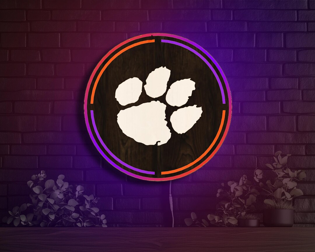 Clemson Tigers Wood LED Sign Circle Clemson Wall Art Display Light up ...