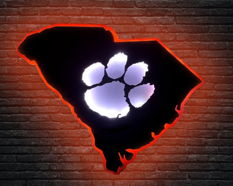 Clemson Tigers Wood LED Sign Inside State Tiger Paw Wall Art Clemson ...