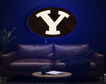 Letrero LED de madera de BYU Cougars para decoración de pared de habitación, ideal como regalo para estudiantes, para aficionados, cuevas, exhibición de luces, decoración de pared con luces de colores