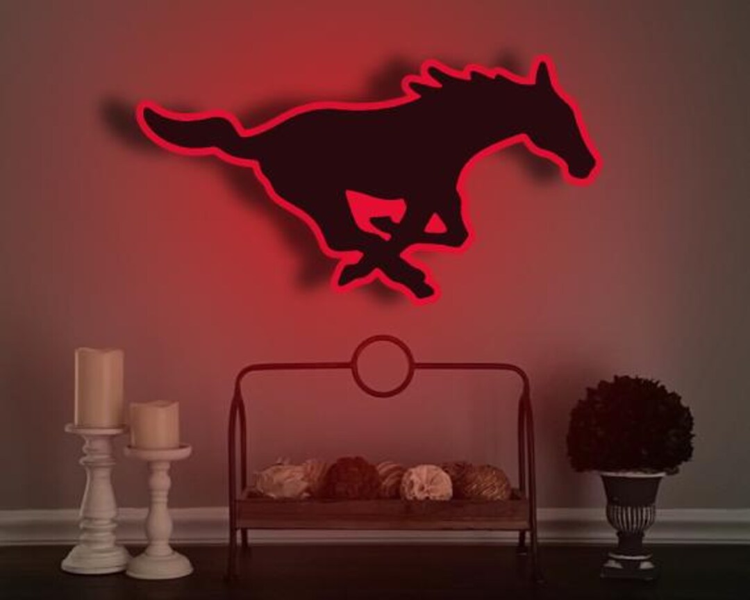 SMU Mustangs Wood LED Sign for Room Wall Display LED Light Pony Home ...