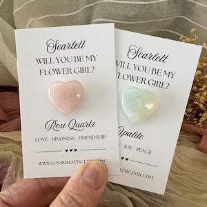 Tarjeta de recuerdo personalizada con corazón de cristal para propuesta de niña de las flores - Tarjeta de regalo de cristal "¿Serás mi niña de las flores?" - Regalo de dama de honor